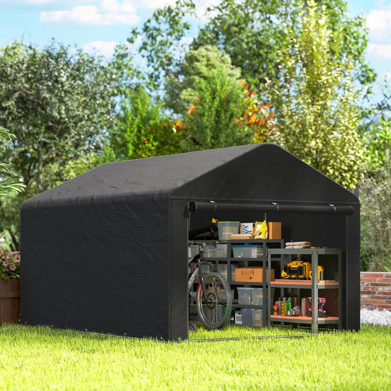 6.6' x 7.8' Portable Shed, Waterproof Bike Tent with Roll-up Zipper Door and Reinforced Galvanised Steel Frame, Black