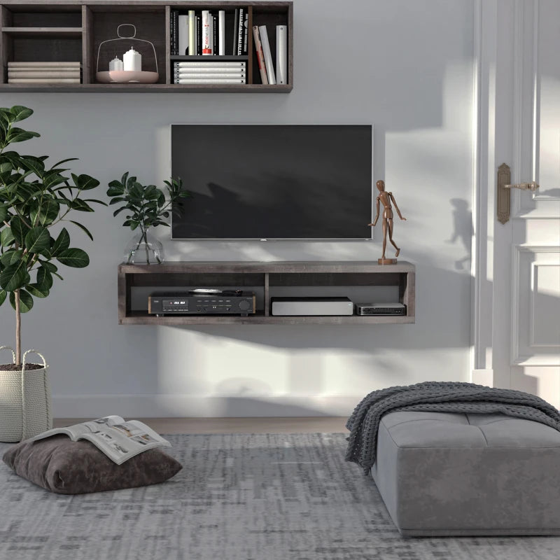 Floating TV Stand Shelf for 50" TVs, Wall Mounted Entertainment Center for Living Room, Bedroom, Media Console with Storage Shelf for Audio, Video, Dark Grey Wood Grain