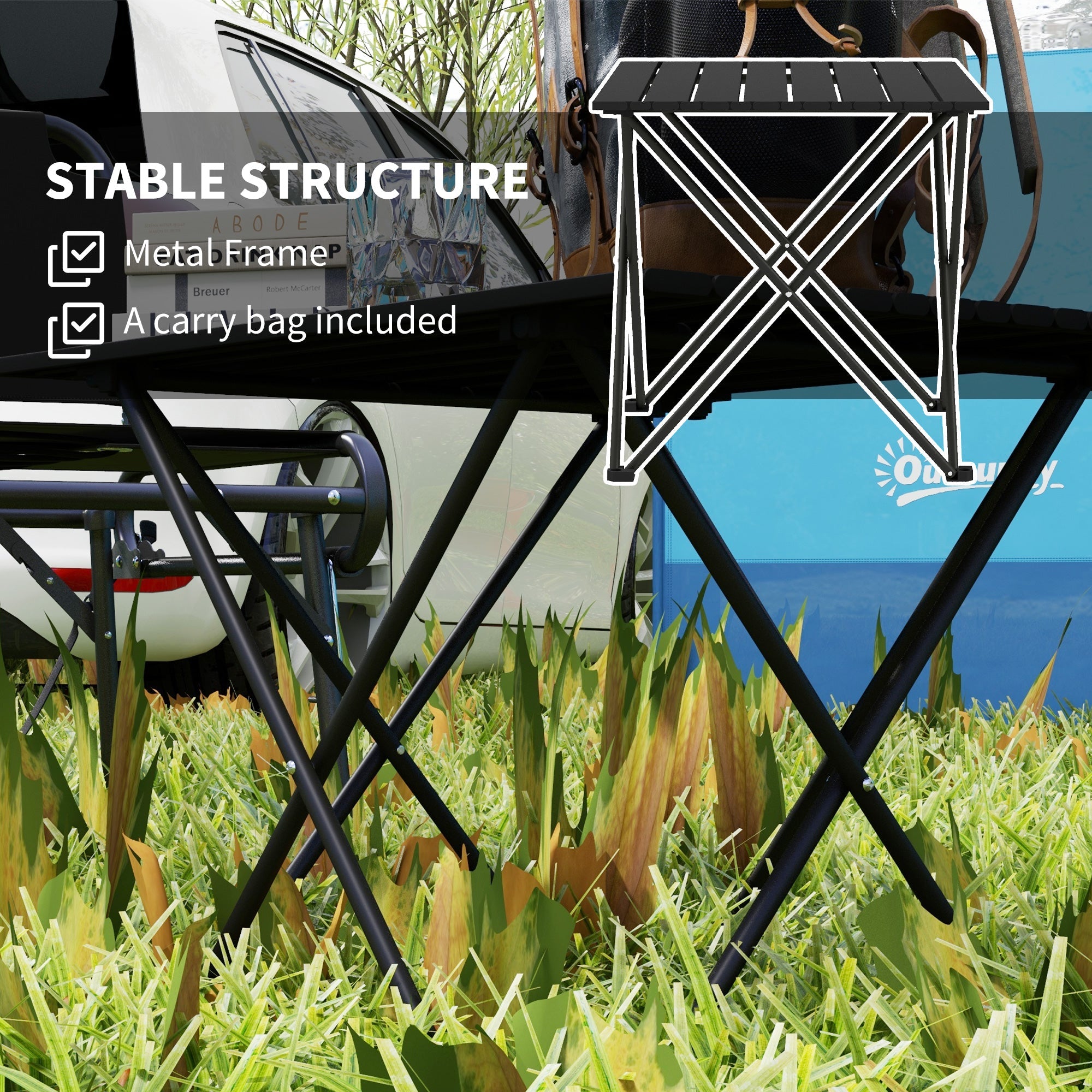 Outsunny Folding Camping Table, Outdoor Portable Picnic Table with Carry Bag, Foldable Table for Camping, Picnic, Hiking, Black 