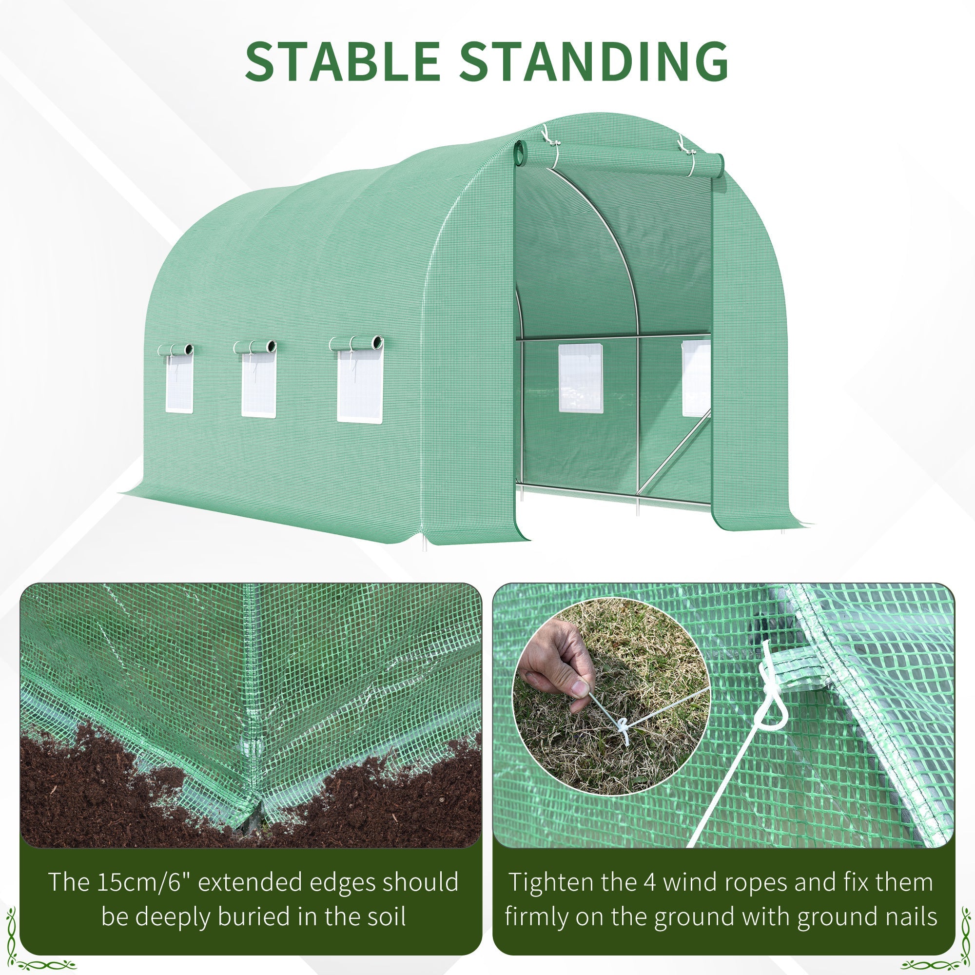 Outsunny Walk-in Tunnel Greenhouse 15' x 6.6' x 6.6' with Roll Up Door Windows Outdoor Plant Growing Hot House 