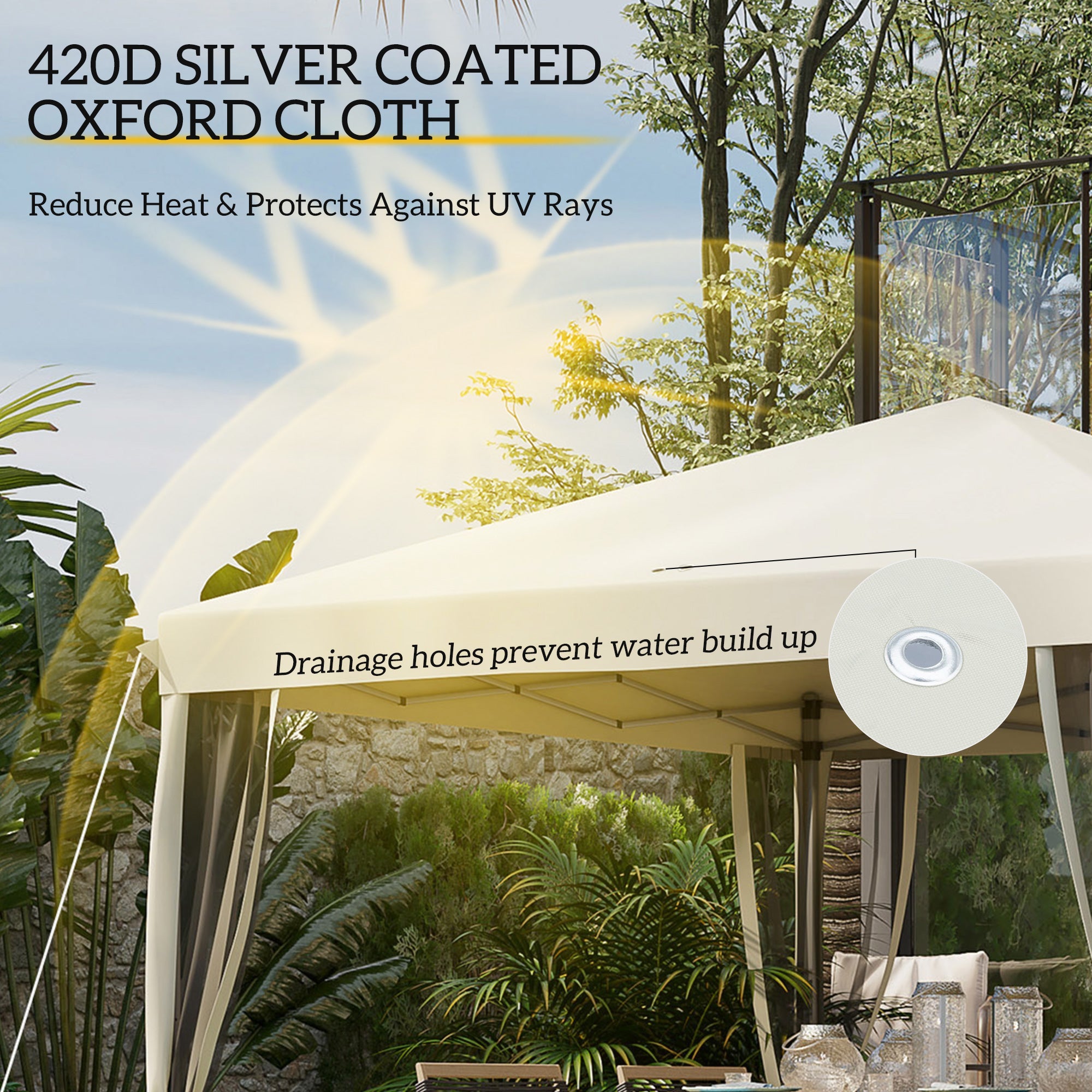Outsunny 10' x 10' Pop Up Canopy Tent Gazebo with Removable Mesh Sidewall Netting, Carry Bag for Backyard Patio Outdoor, Beige 