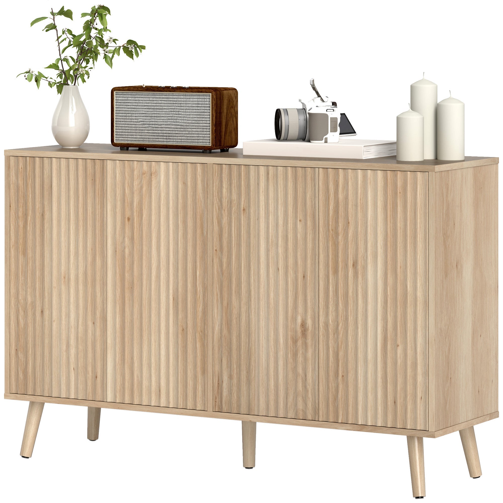 HOMCOM Buffet Cabinet with Storage Modern Fluted Sideboard with Adjustable Shelves Wood Legs for Dining Room Living Room Oak 
