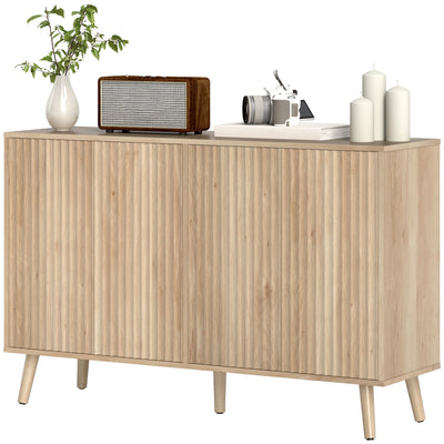 HOMCOM Buffet Cabinet with Storage Modern Fluted Sideboard with Adjustable Shelves Wood Legs for Dining Room Living Room Oak 