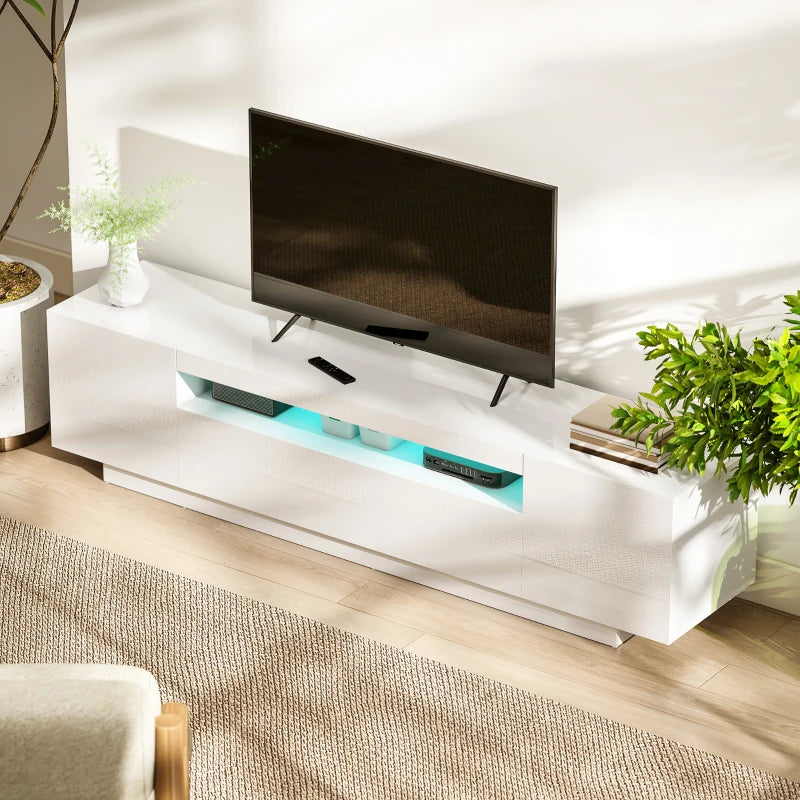 Entertainment Center with RGB LED Lights, TV Stand for 65-85 Inch TV, Modern TV Table for Living Room, High Gloss White