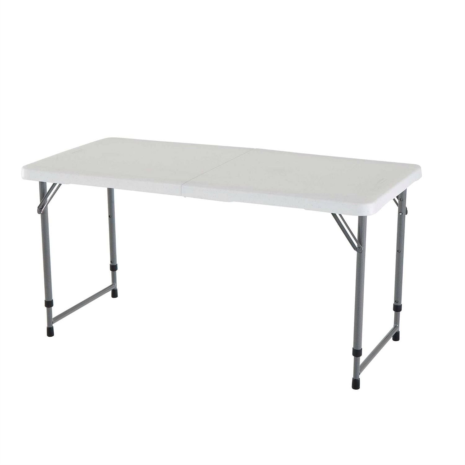 Adjustable Height White HDPE Folding Table with Powder Coated Steel Frame - Free Shipping 