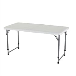 Adjustable Height White HDPE Folding Table with Powder Coated Steel Frame - Free Shipping 