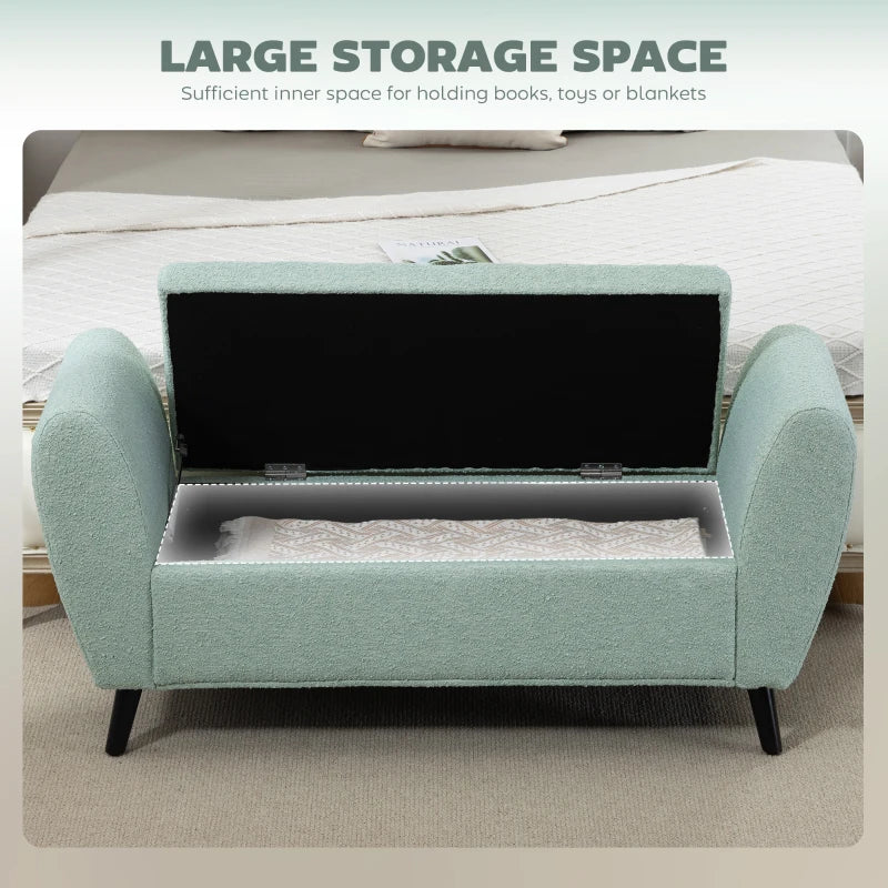 Upholstered Storage Bench with Arms, Modern Ottoman Bench for Bedroom, Entryway, and Living Room, Green