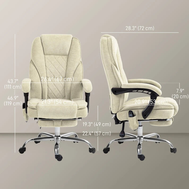 Massage Office Chair, Reclining Computer Chair with Adjustable Height and Footrest, Beige