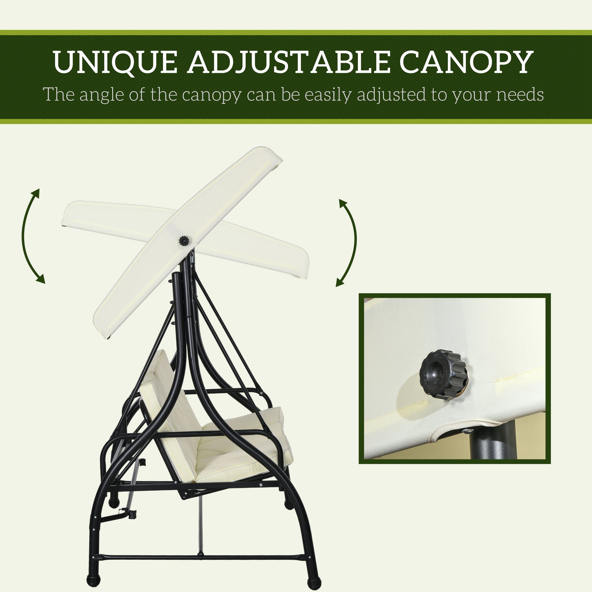 Outsunny Convertible Patio Swing Bed with Canopy and Cushions, 3 Seater Porch Swing for Outdoor, Backyard, Garden, Cream White 