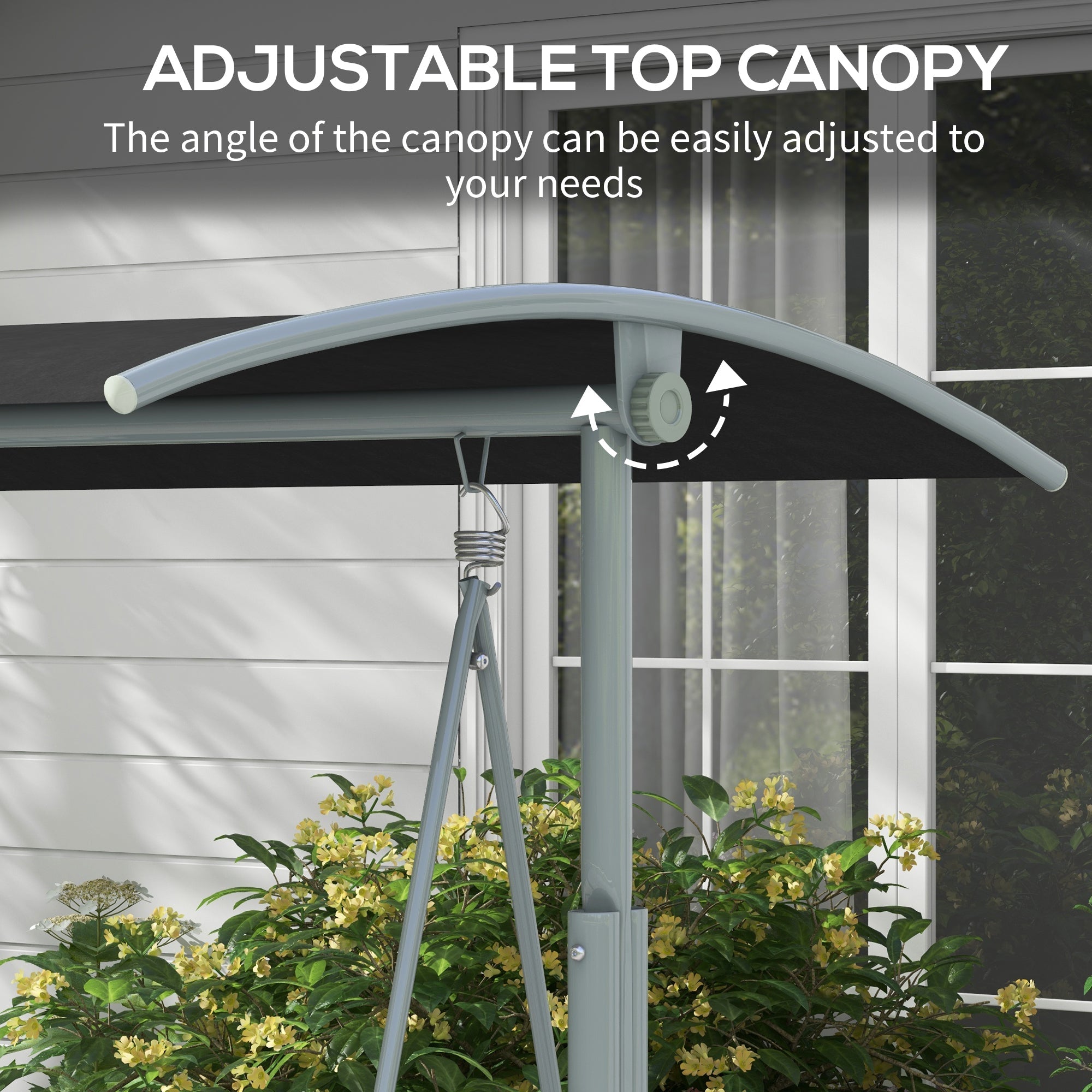 Outsunny 2-Seater Outdoor Porch Swing with Adjustable Canopy and Table, Patio Swing Chair for Garden, Poolside, Backyard, Black 