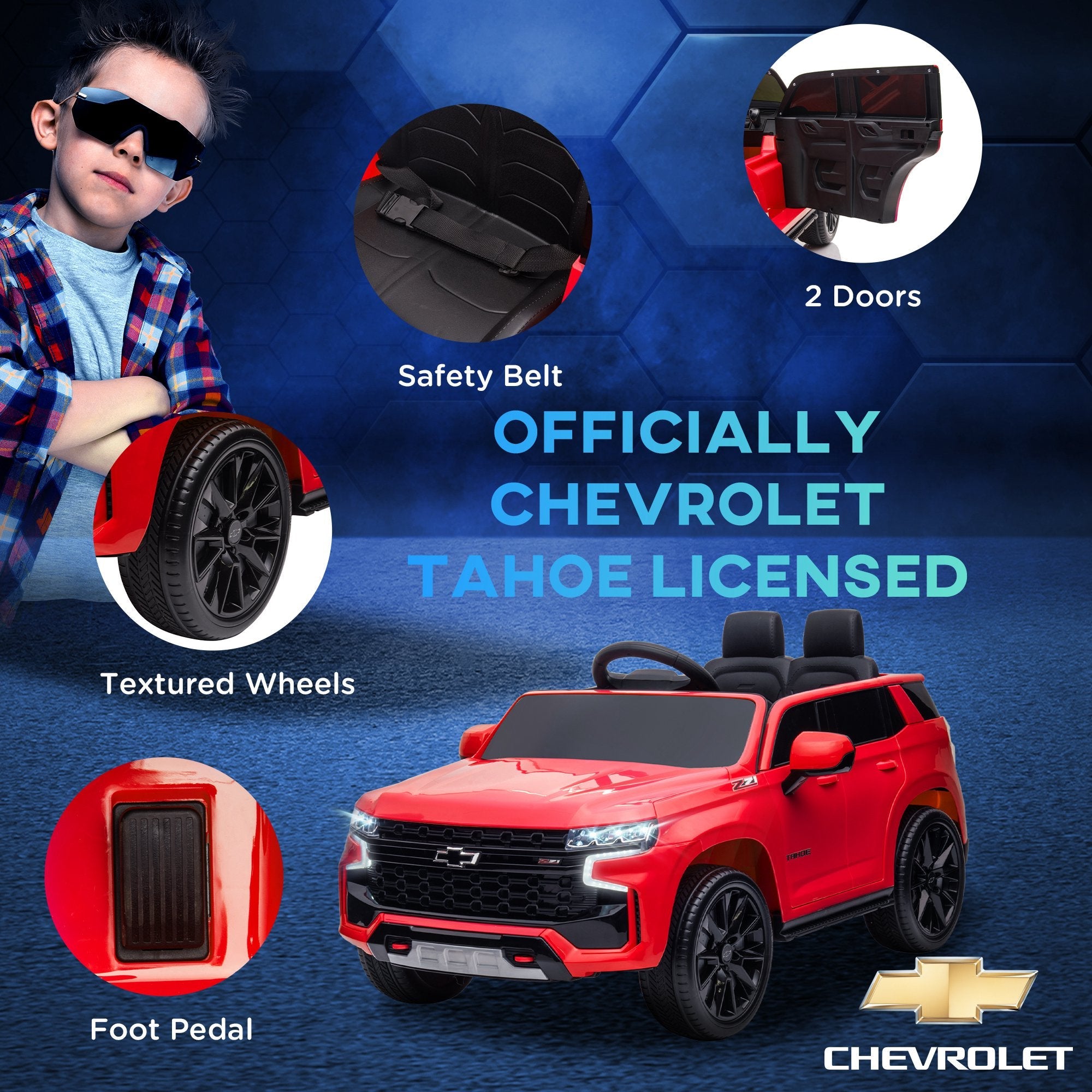 Aosom 12V Chevrolet TAHOE Kids Ride On Car Remote Control MP3 Music Lights Electric Toy Truck 3-6 Years Red 