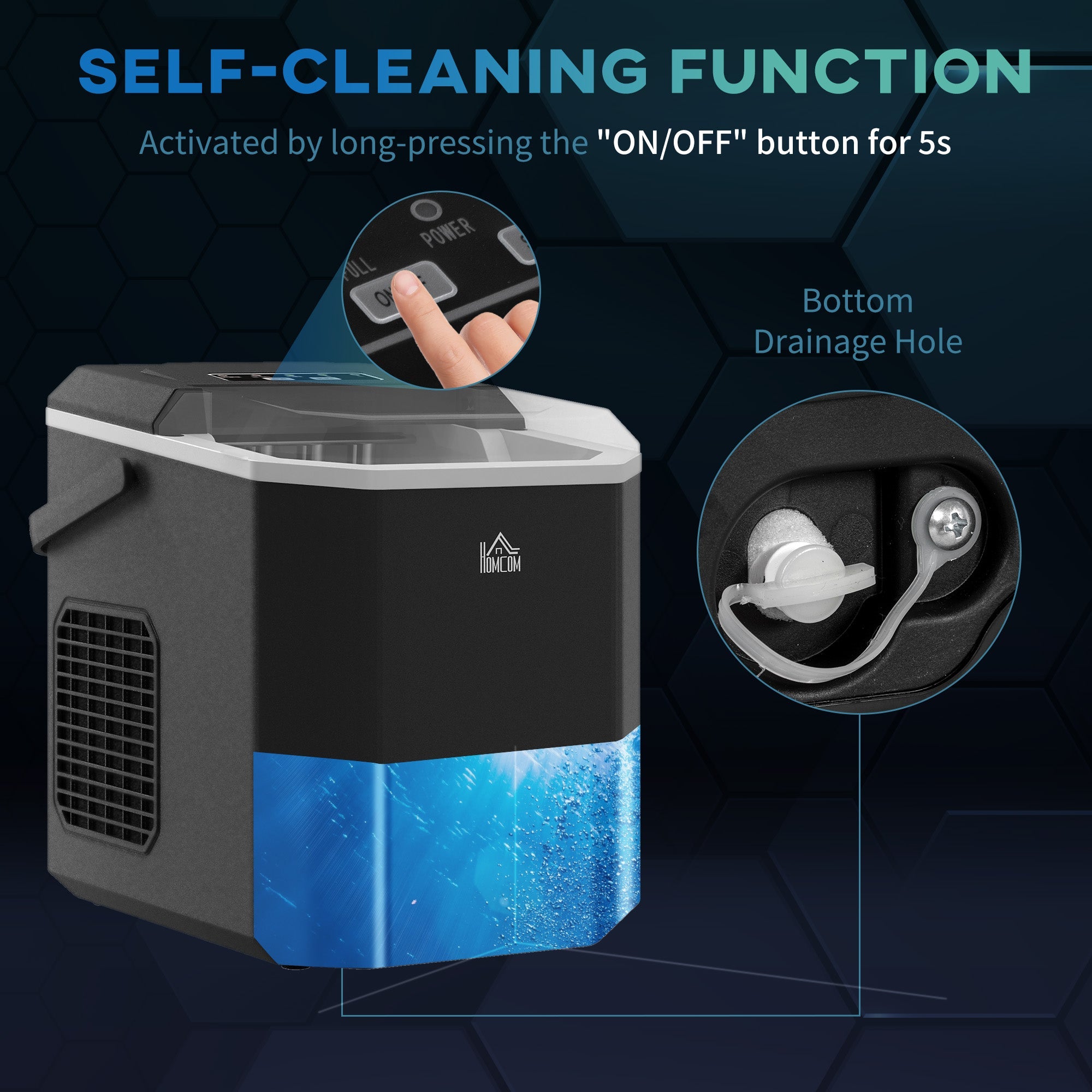 HOMCOM Ice Maker Machine Self Cleaning Portable Ice Cubes Capacity 26lbs/24Hrs 2 Bullet Ice Sizes 