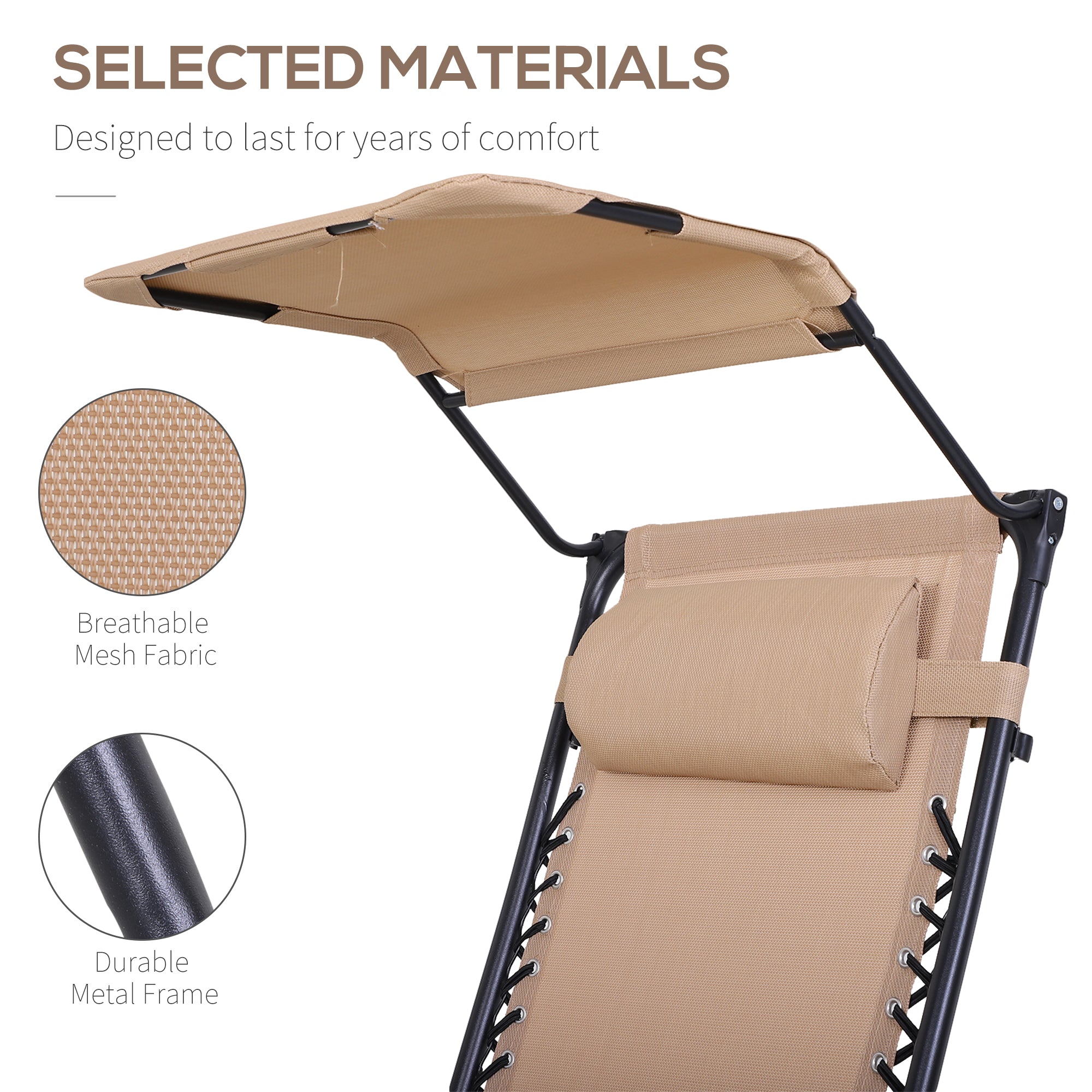 Outsunny Zero Gravity Outdoor Recliner Chair with Canopy Shade Cupholder Side Tray Beige 