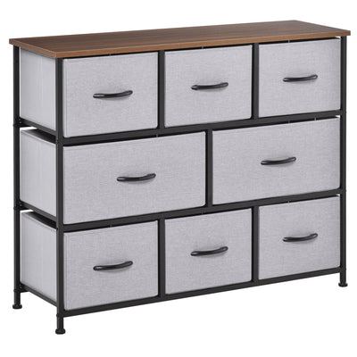 HOMCOM 8-Drawer Dresser, 3-Tier Fabric Chest of Drawers, Storage Tower Organizer Unit with Steel Frame Wooden Top for Bedroom, Grey 