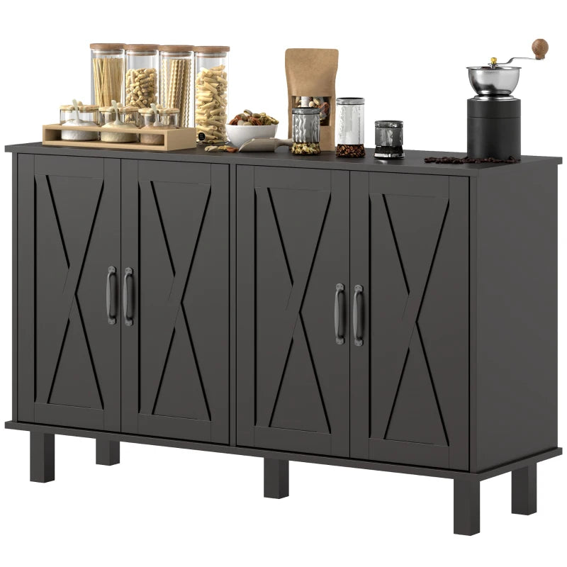 Kitchen Sideboard Cabinet with 4 Barn Doors and 2 Adjustable Shelves, Buffet Table for Living Room, Hallway, Black