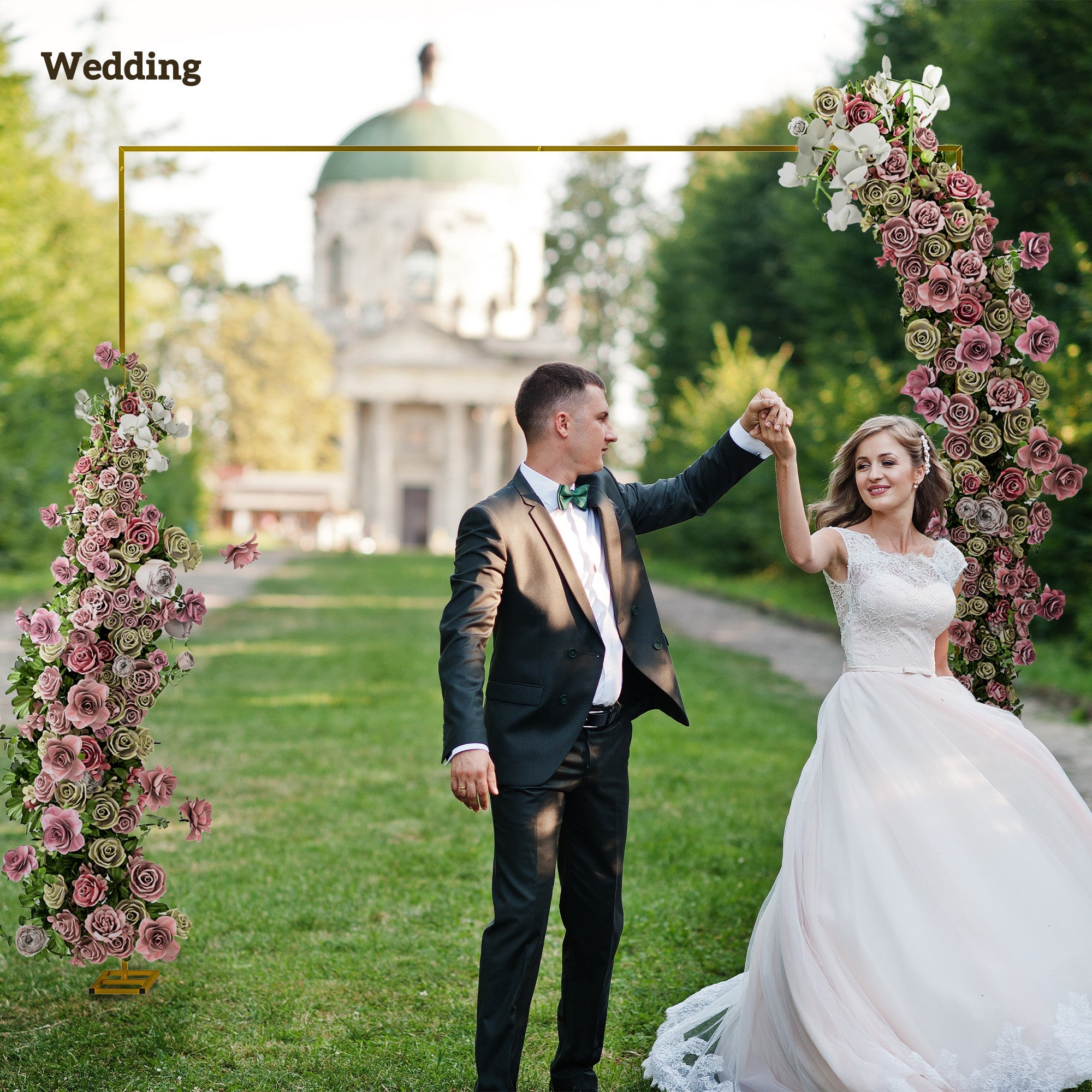 Outsunny Wedding Arch Backdrop Stand, Metal Garden Balloon Arch Stand for Birthday Party, Bridal Shower, Graduation, Ceremony, Banquet Decorations, Gold 