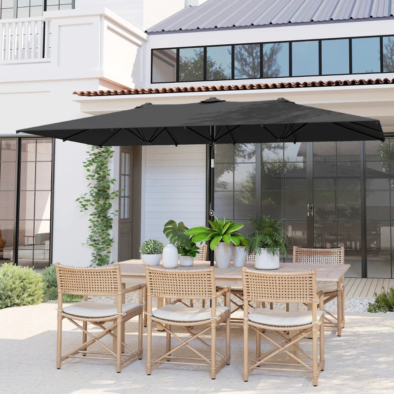 Double-Sided Patio Umbrella Parasol with Tilt, Adjustable Height, Vents and 12 Ribs, for Garden, Deck, Grey