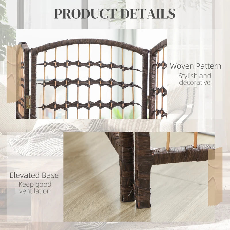 8 Panel Folding Room Divider, Portable Privacy Screen, Wave Fiber Room Partition for Home Office, Brown