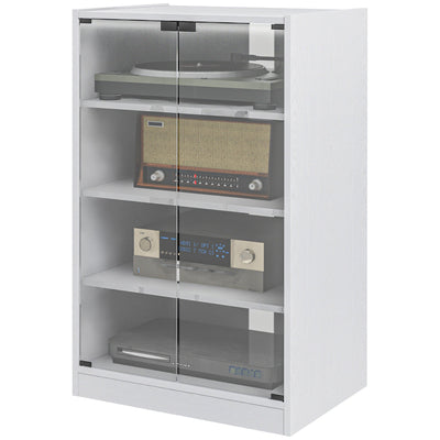 HOMCOM Distressed White Media Stand: 5-Tier with Adjustable Shelves, Tempered Glass & Cable Management 