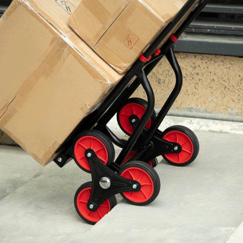 6-Wheels Stair Climber Trolley Cart, Hand Truck and Dolly, Foldable Steel Load Cart, 264lbs Capacity, Black and Red