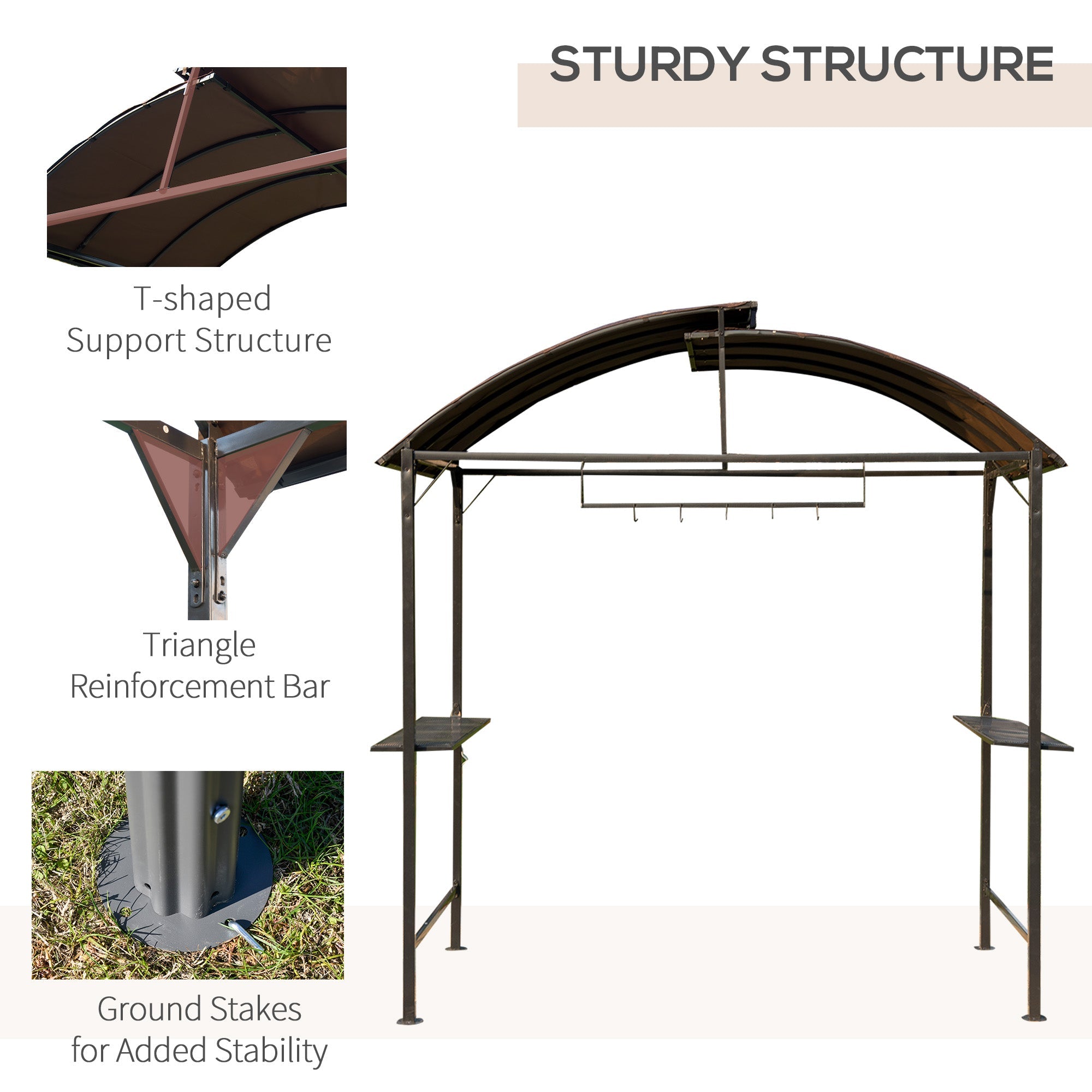 Outsunny 8x4ft BBQ Gazebo Tent Metal Frame Grill Canopy Garden Sunshade Portable Shelter Backyard w/ Side Shelf Coffee 