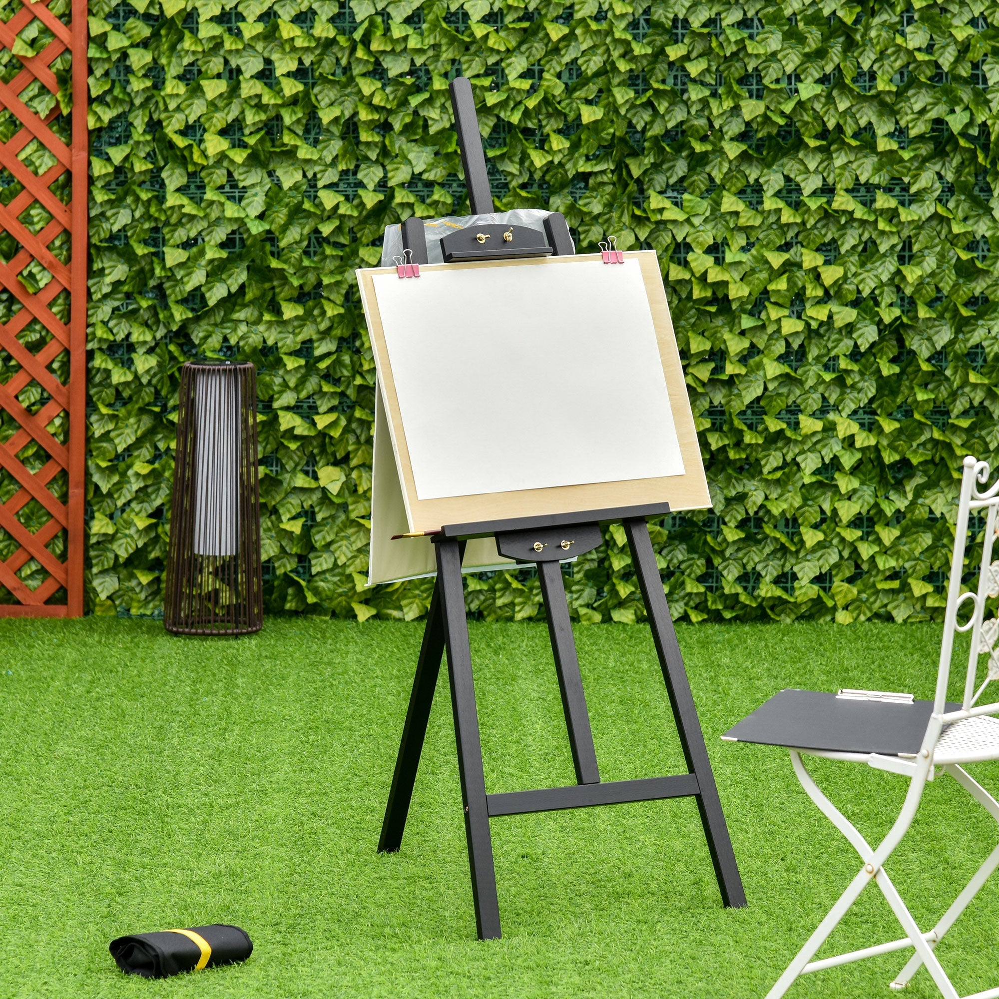 HOMCOM Art Easel Stand 55" Beech Wood Adjustable Folding Tilts 90° Sturdy Material Black Artist Studio 