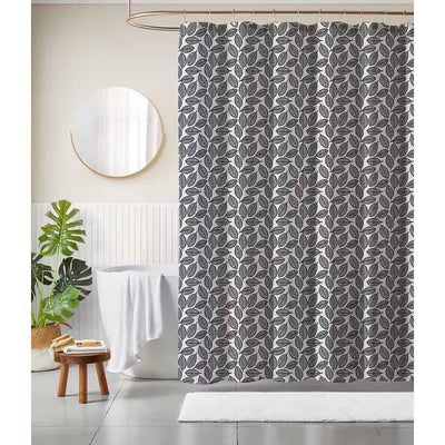 72-inch Black White Leaf Pattern Shower Curtain in 100-Percent Polyester Fabric - Free Shipping 