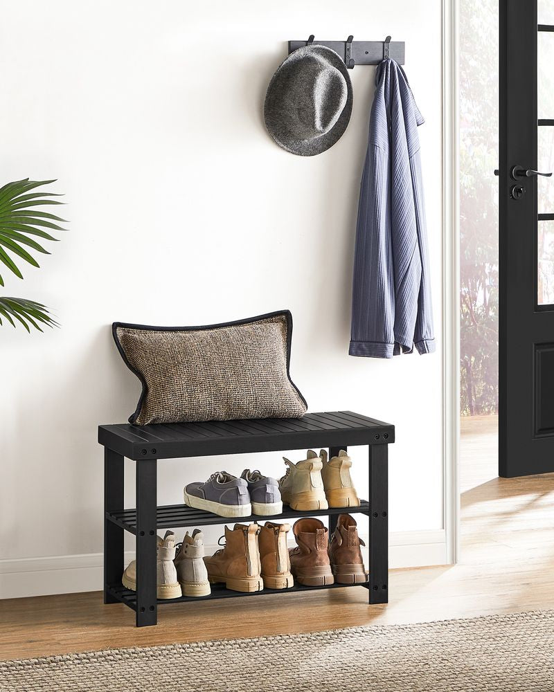 Bamboo 3-Tier Shoe Rack Bench – Entryway Storage Organizer with Seat