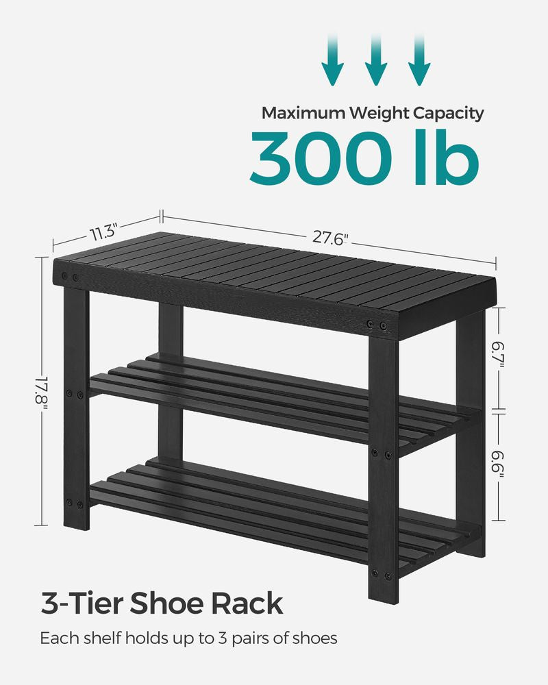Bamboo 3-Tier Shoe Rack Bench – Entryway Storage Organizer with Seat