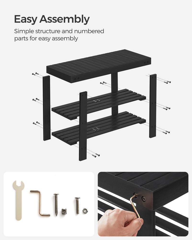 Bamboo 3-Tier Shoe Rack Bench – Entryway Storage Organizer with Seat