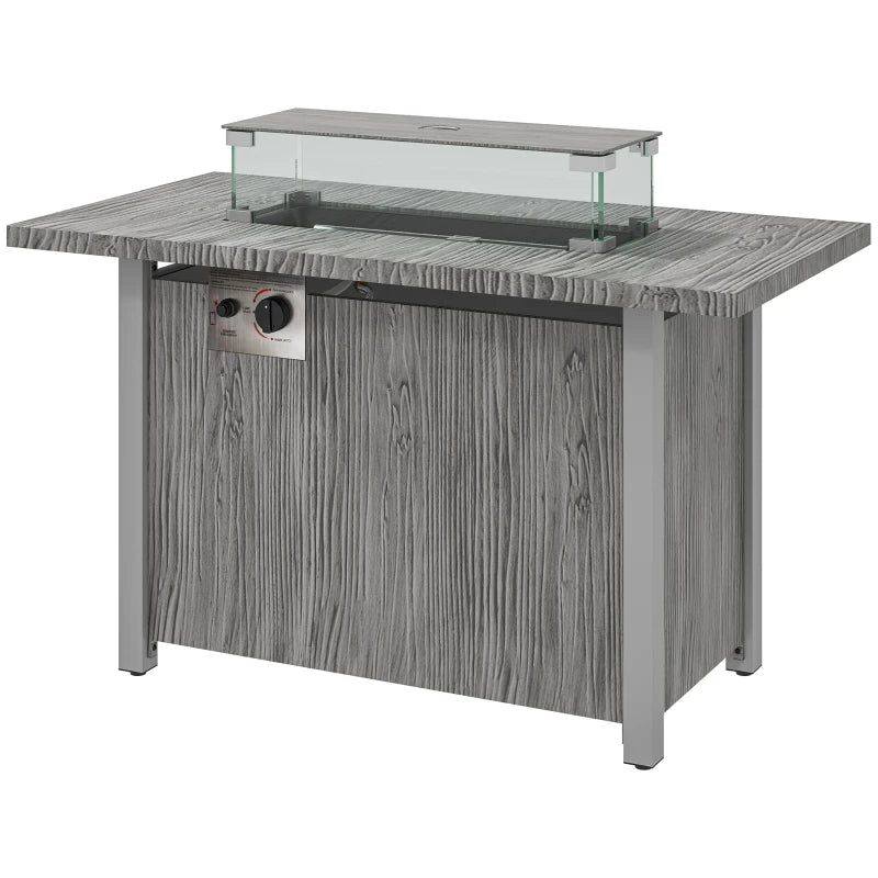 50,000 BTU Gas Fire Pit Table with Cover and Glass Screen, Grey
