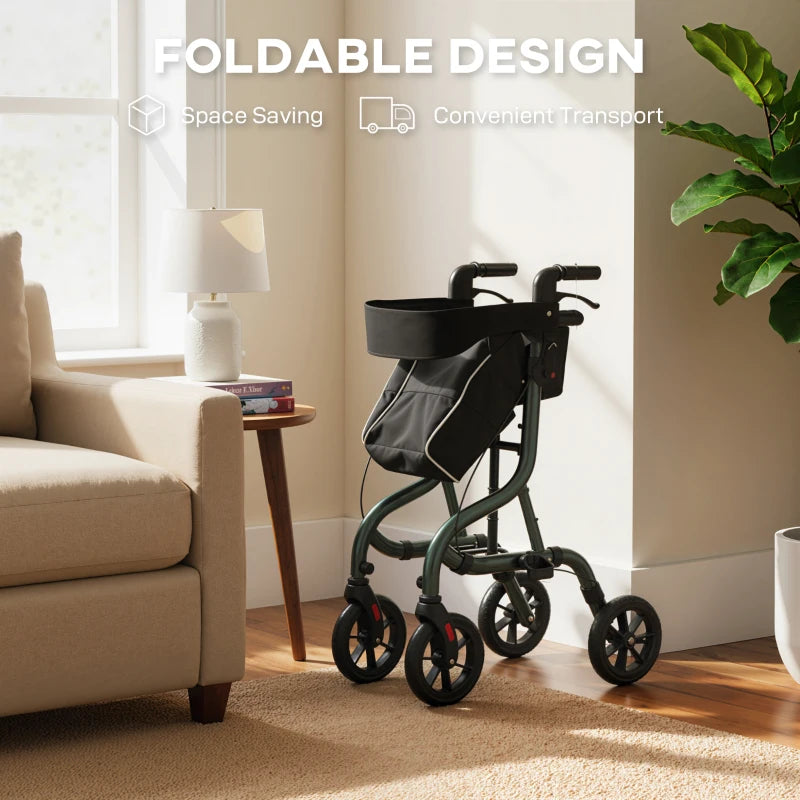 Foldable Rollator Walker with Seat for Seniors, Lightweight Rolling Walker with Adjustable Handles, Green