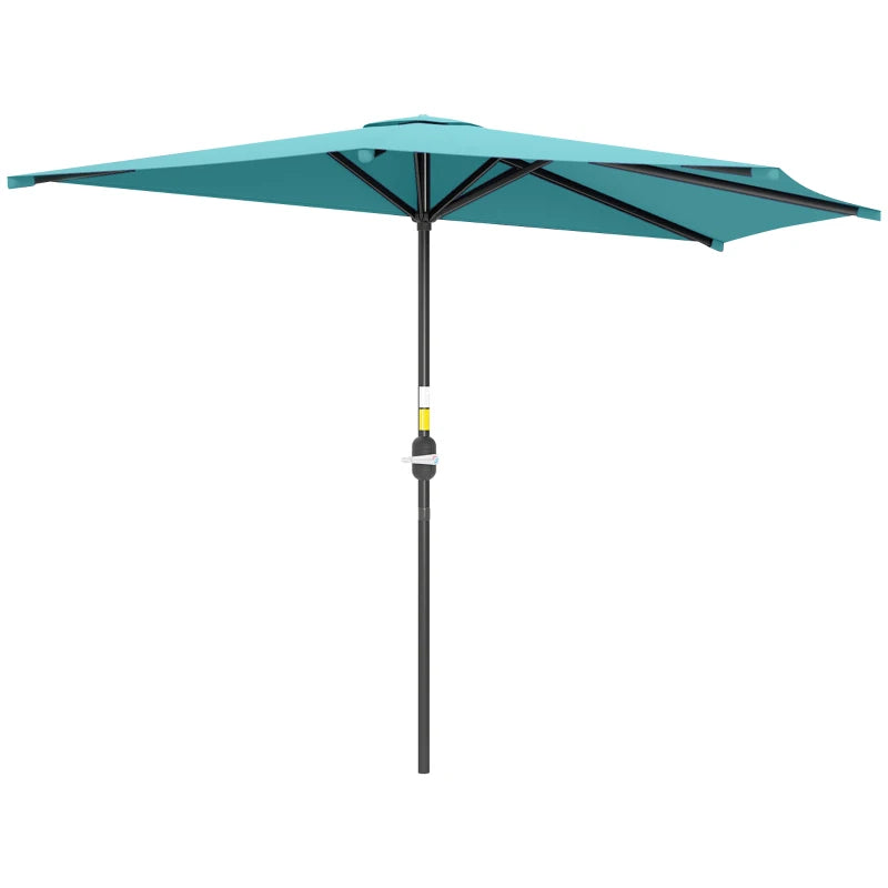 9.8ft Half Umbrella Semi Round Patio Parasol with Crank Handle, Top Vent for Garden, Balcony- NO BASE INCLUDED, Light Blue