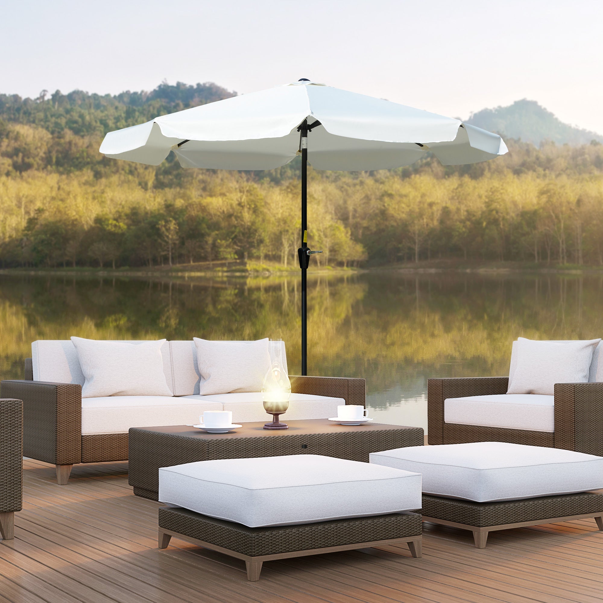 Outsunny Market Umbrella: 8.5ft Round Outdoor Table Umbrella with Tilt Crank for Patio Cream White 