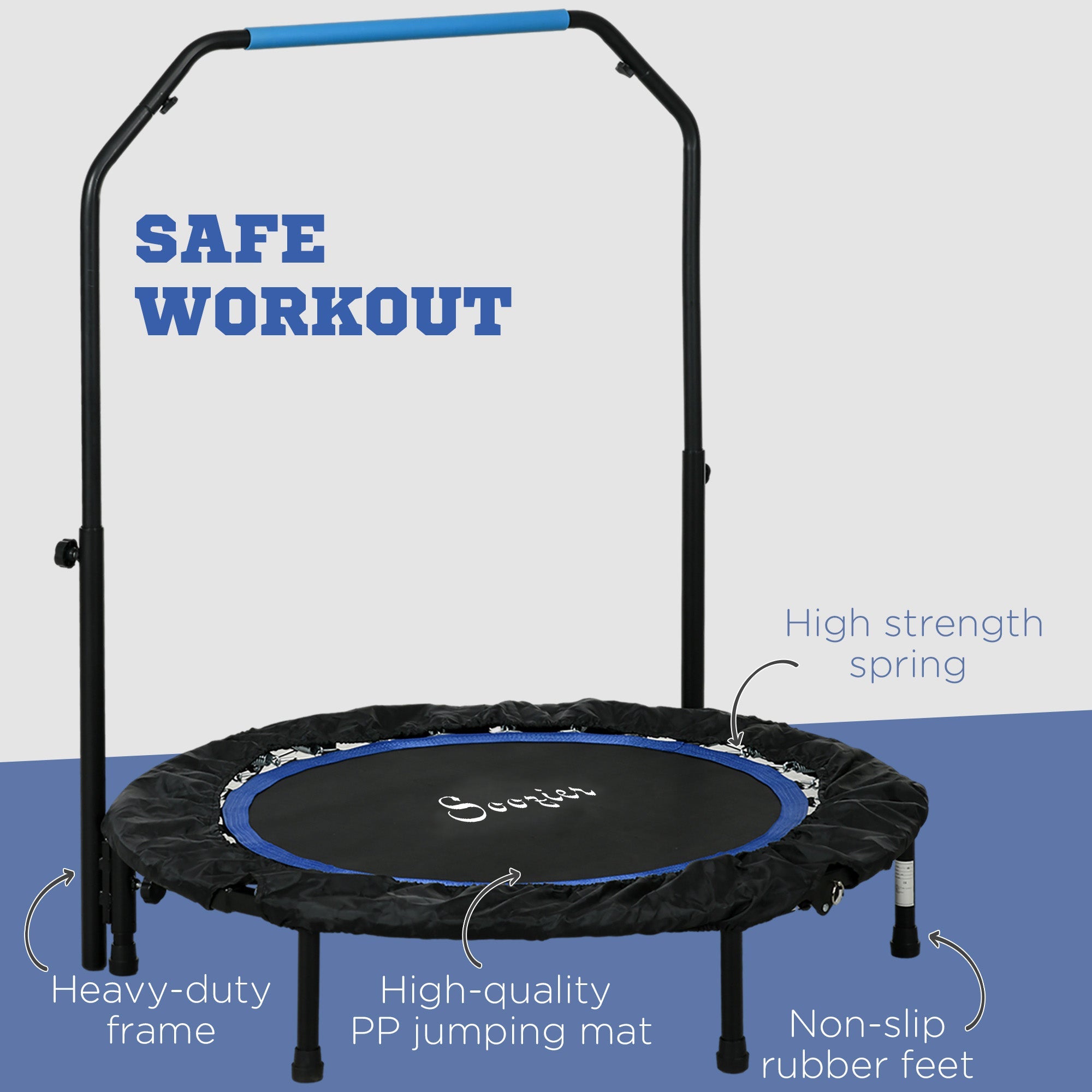 Soozier 40" Foldable Mini Fitness Trampoline, with Adjustable Foam Handle, Blue 