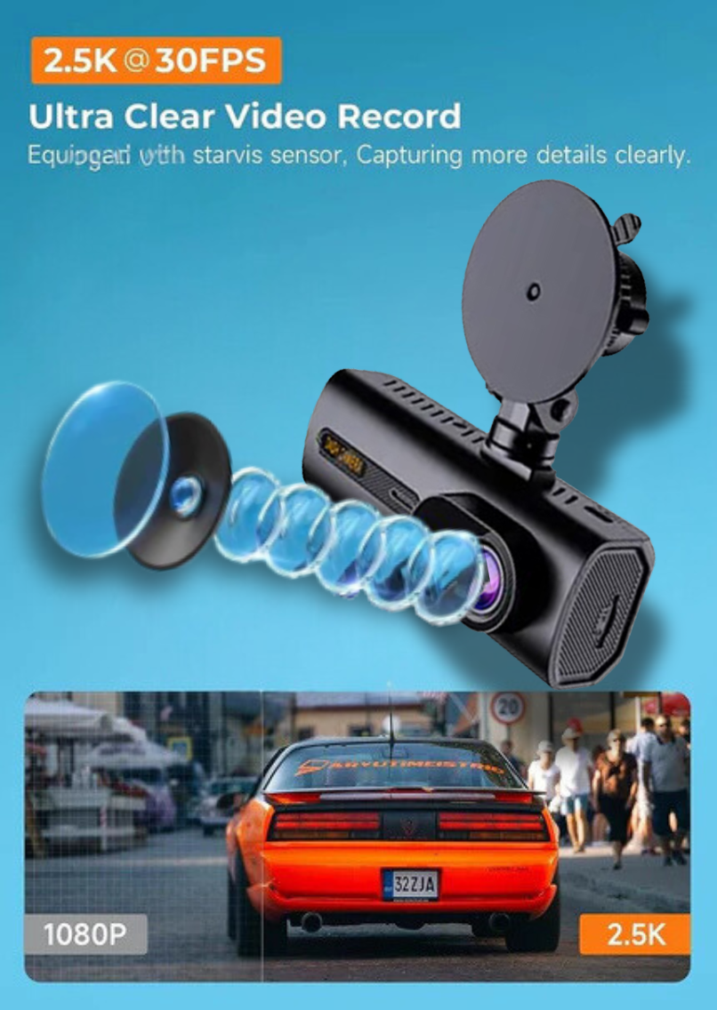 LDAS A20 Dash Cam WiFi , 2.5K Car Camera, Dashcams with App, Night Vision, G-Sensor, Loop Recording, 24H Parking Mode, Free 128G SD Card, Support 256GB Max (Black) 