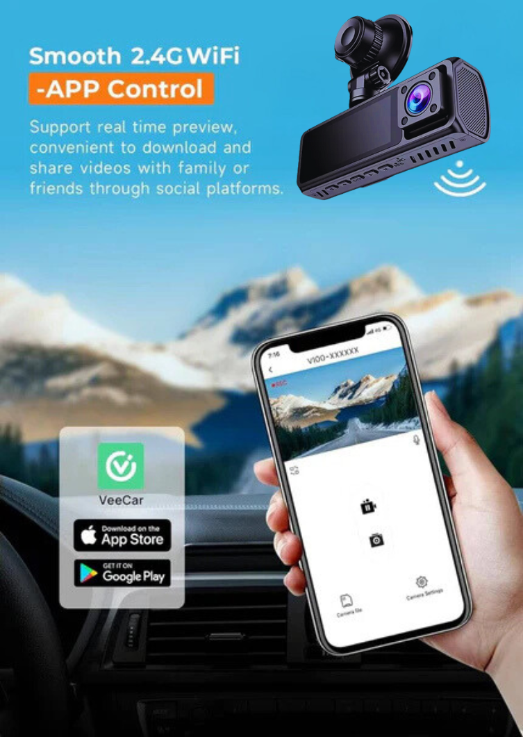 LDAS A20 Dash Cam WiFi , 2.5K Car Camera, Dashcams with App, Night Vision, G-Sensor, Loop Recording, 24H Parking Mode, Free 128G SD Card, Support 256GB Max (Black) 