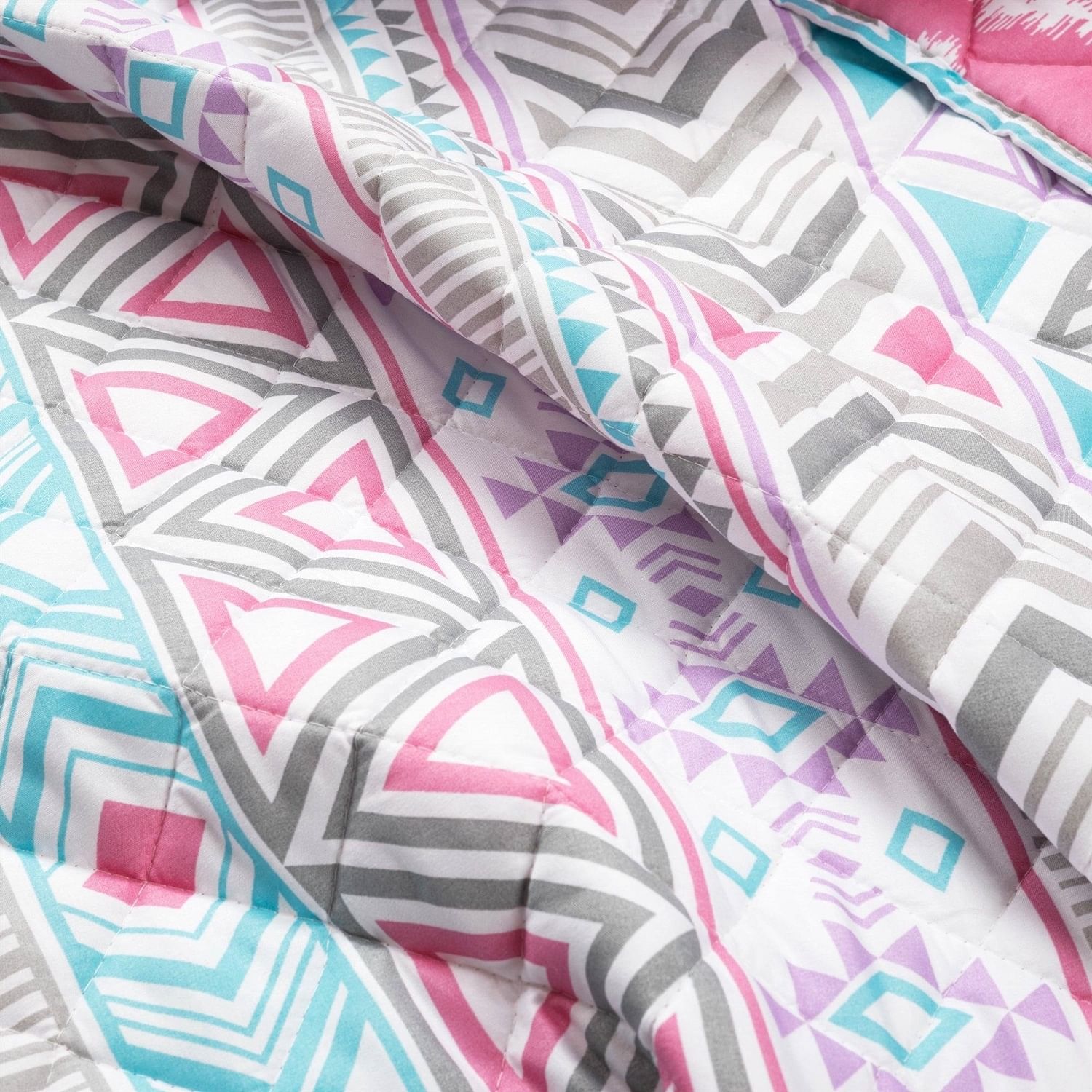 Twin Southwest Indian Style Polyester Pink Blue Striped Reversible Quilt Set - Free Shipping