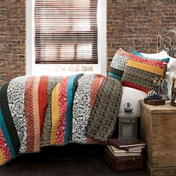 King size 3-Piece Quilt Set in Modern Colorful Stripe Geometric Floral Pattern - Free Shipping