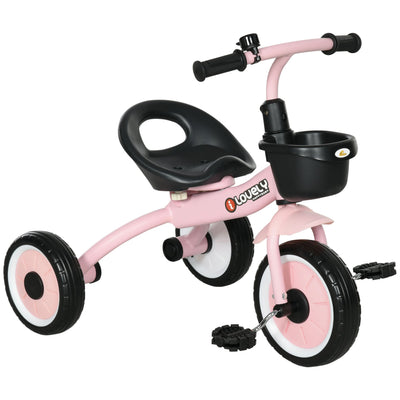 Qaba Kids Tricycle: Adjustable Seat 2-5 Years, Basket, Bell, for Girls/Boys, Pink, Toddler Trike 