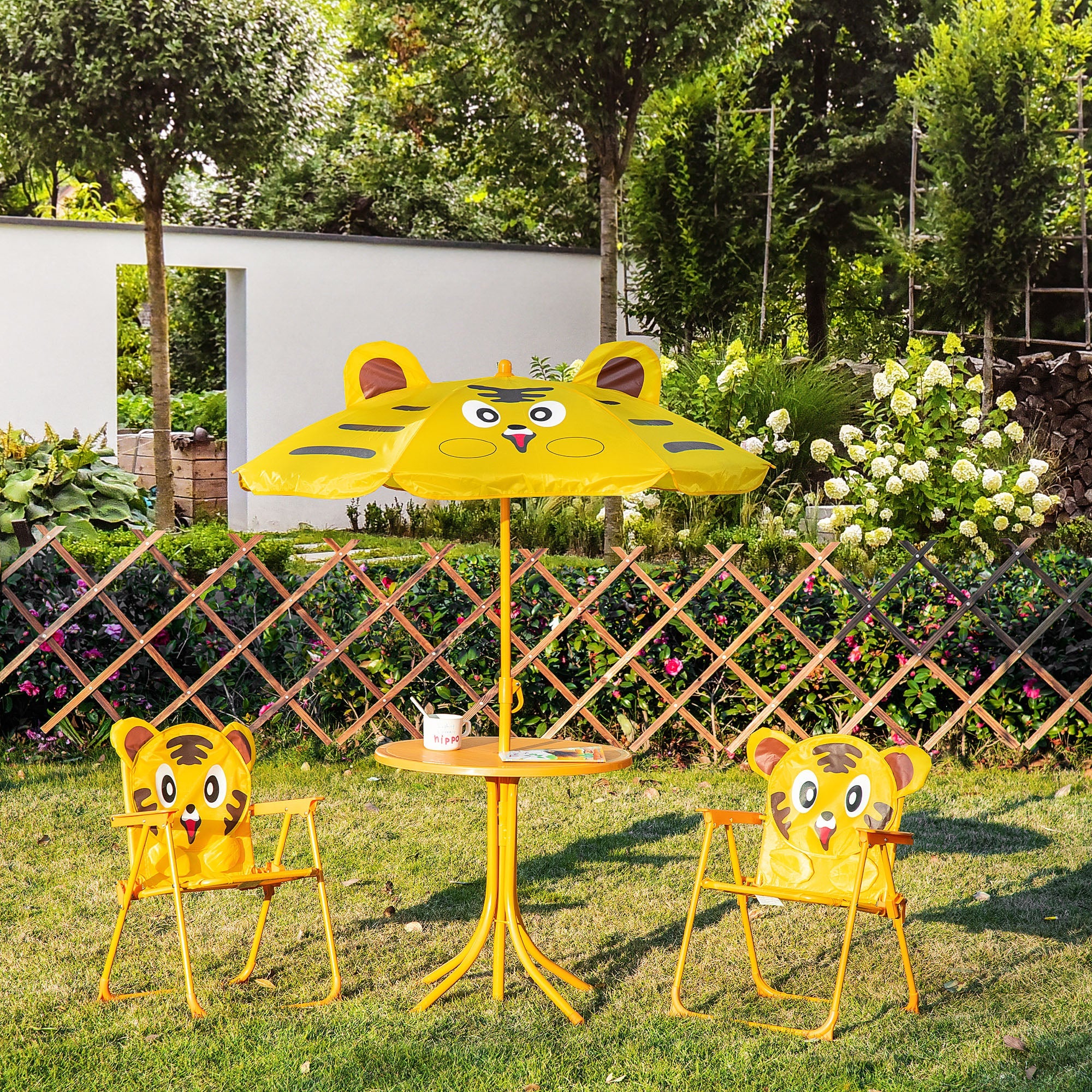 Outsunny Kids Picnic Table Chair Set Outdoor Folding for Patio Backyard Fun Aged 3-6 Years 