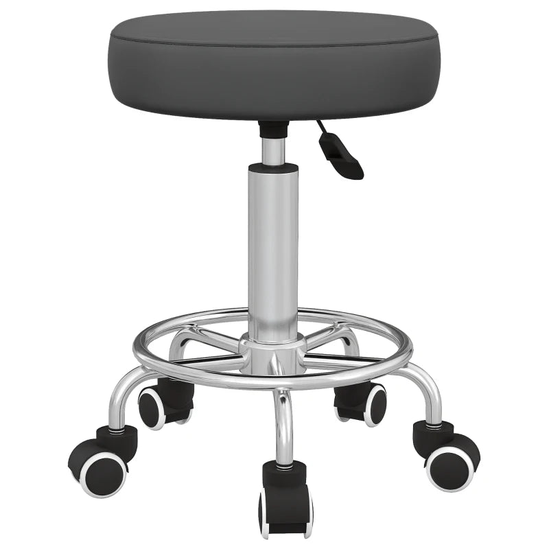 Salon Stool with Adjustable Height, PU Leather Barber Rolling Massage Tattoo Chair for Bar Beauty SPA, Grey
