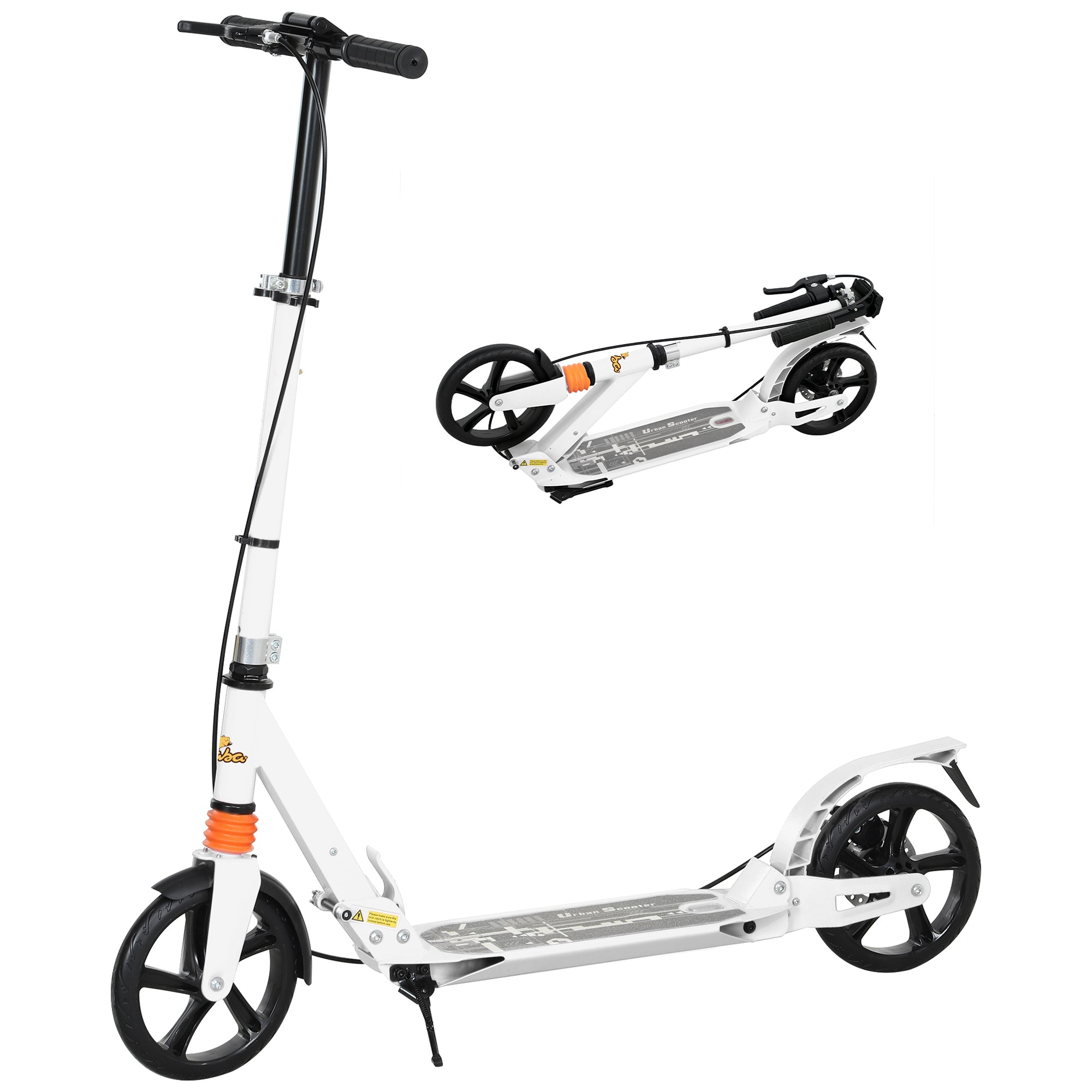 Qaba Foldable Kids Scooter with 4 Adjustable Height, Double Brake, Shock Absorption for Ages 6-12, White 