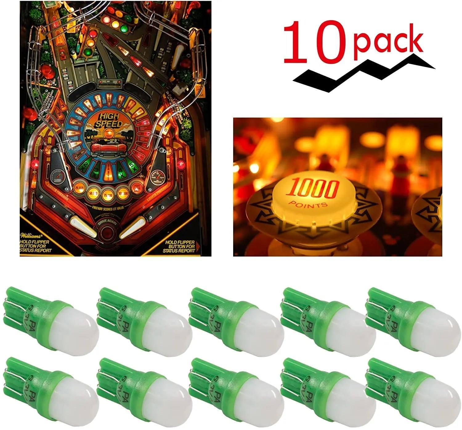 LED Wedge Frosted Arcade Pinball Machine Light Bulb 2SMD T10 #555 6.3V AC / DC Top View (10PCS) 