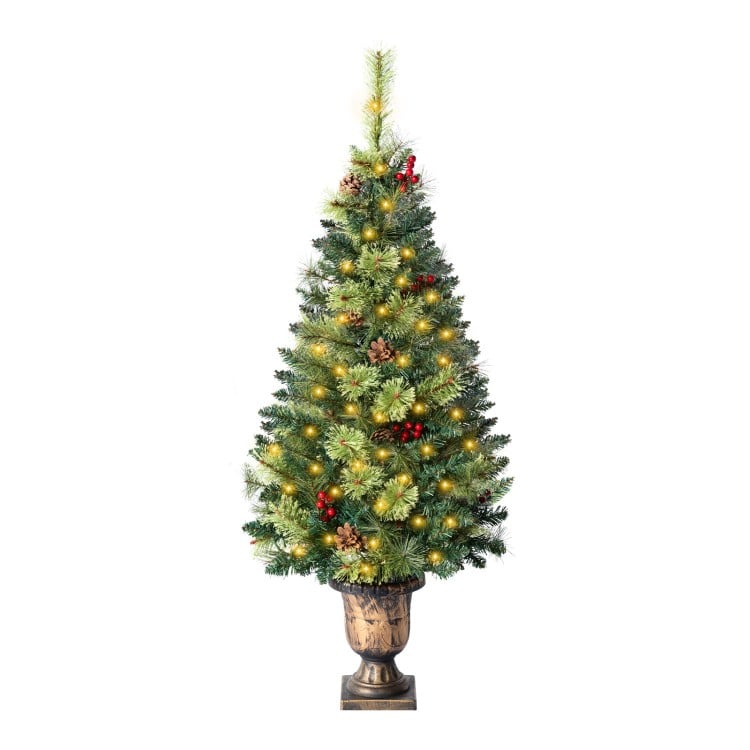 4 Feet LED Christmas Tree with Red Berries Pine Cones and 100/180/260 Branch Tips