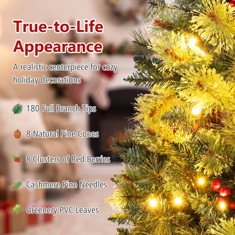 4 Feet LED Christmas Tree with Red Berries Pine Cones and 100/180/260 Branch Tips