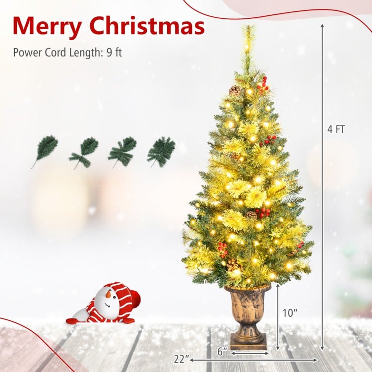 4 Feet LED Christmas Tree with Red Berries Pine Cones and 100/180/260 Branch Tips