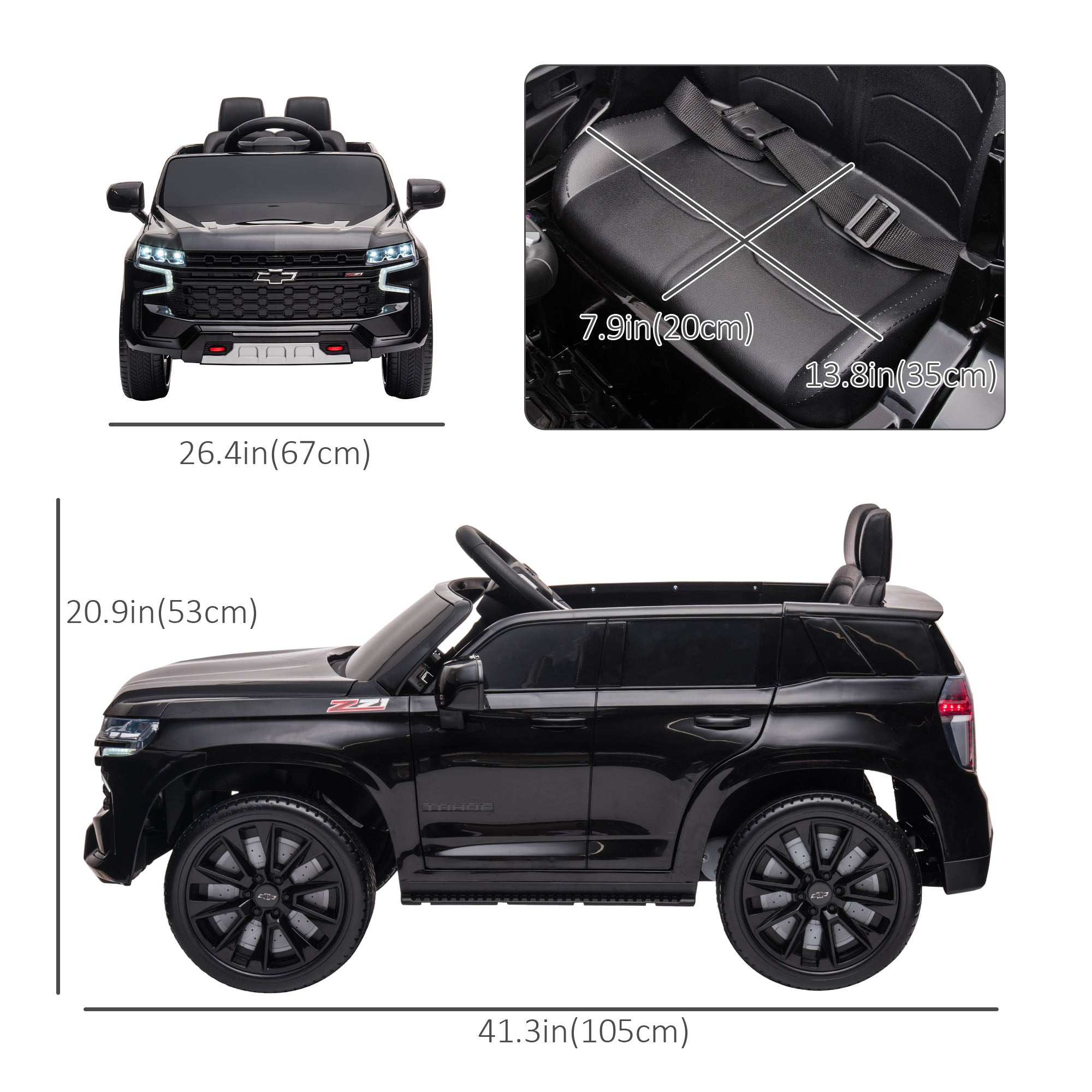 Aosom 12V Ride on Car Licensed Chevrolet TAHOE with Remote Control, 3 Speed, LED Light, Horn, Music, for 3–6 Years Old, Black 