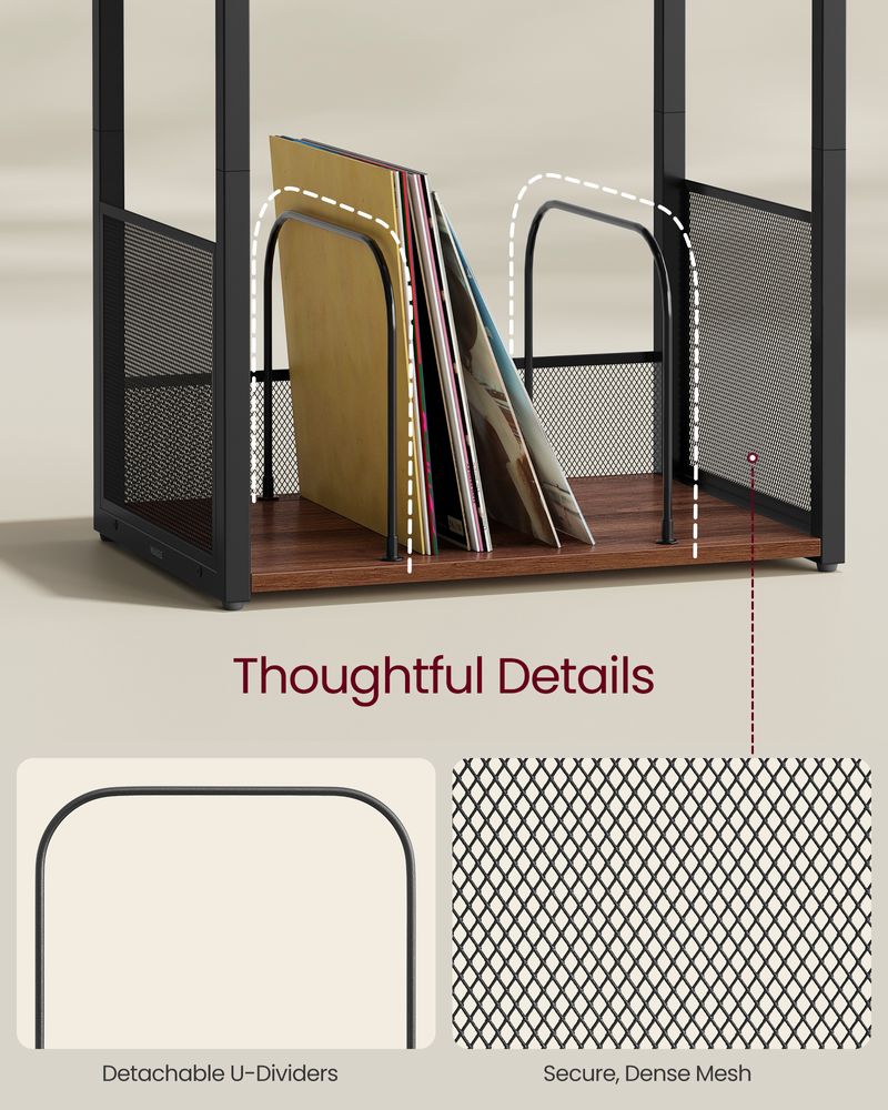 VASAGLE 3-Tier Record Player Stand & Side Table – Vinyl Storage for Up to 100 Albums