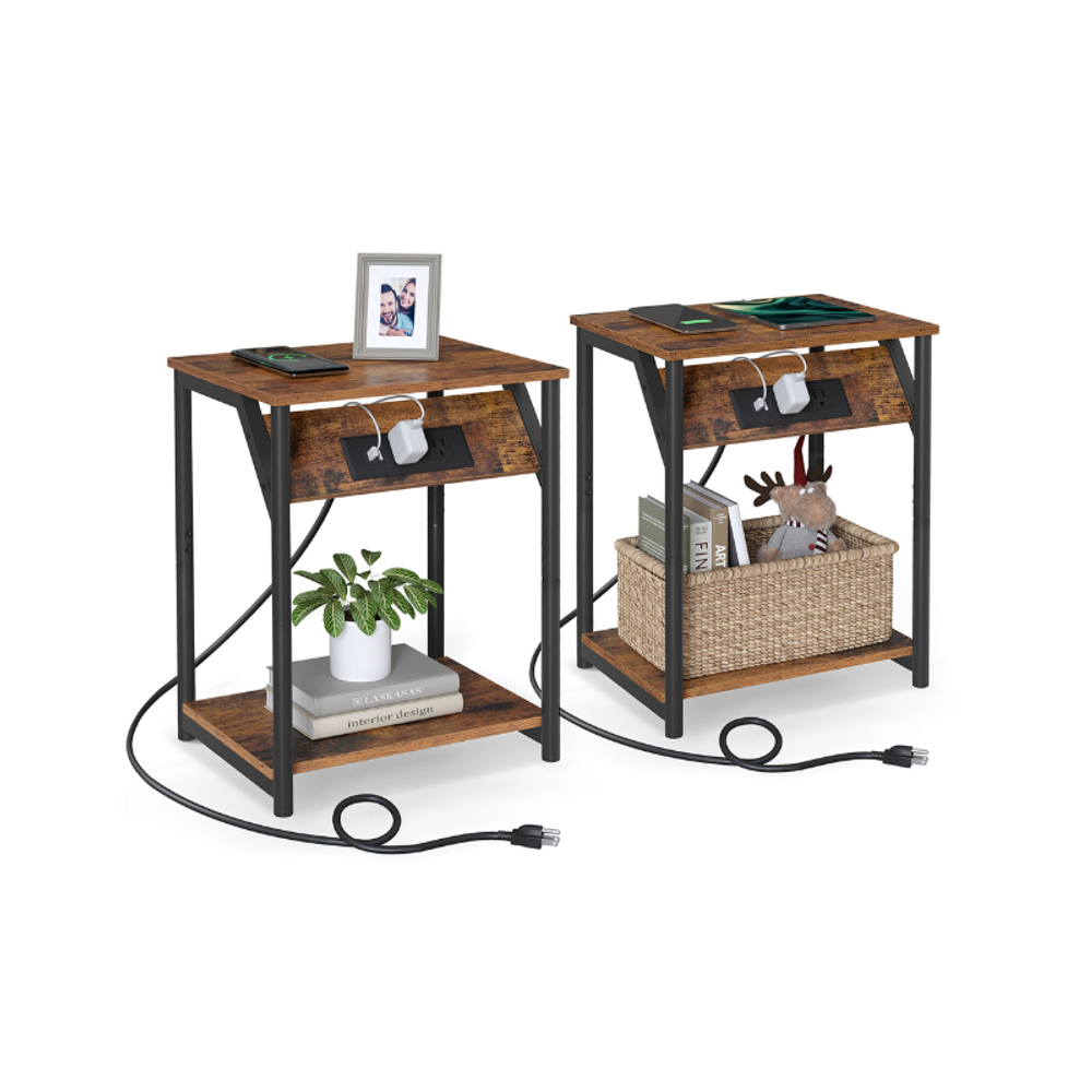 VASAGLE Set of 2 End Tables with Charging Station